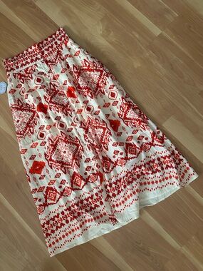 NWT free people style Red and White Printed Button-Front Midi Skirt